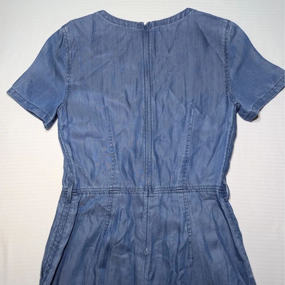 Club Monaco 4 Blue Chambray Lyocell Wide Leg Cropped Jumpsuit Short Sleeve - Picture 2 of 13